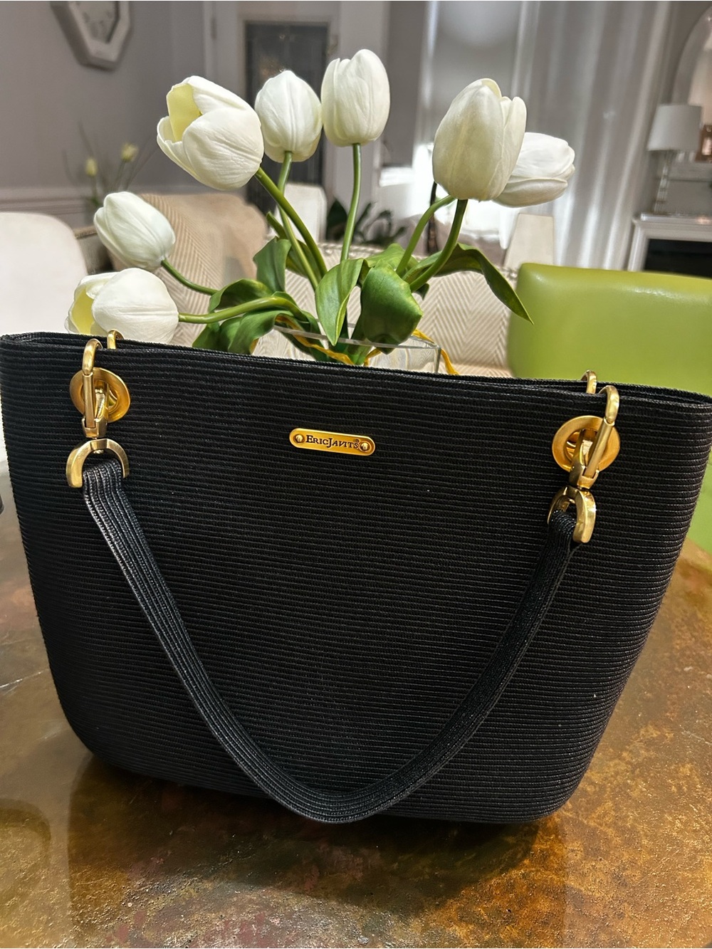 Eric Javits Black Shoulder Bag with Gold Hardware - Picture 9 of 9